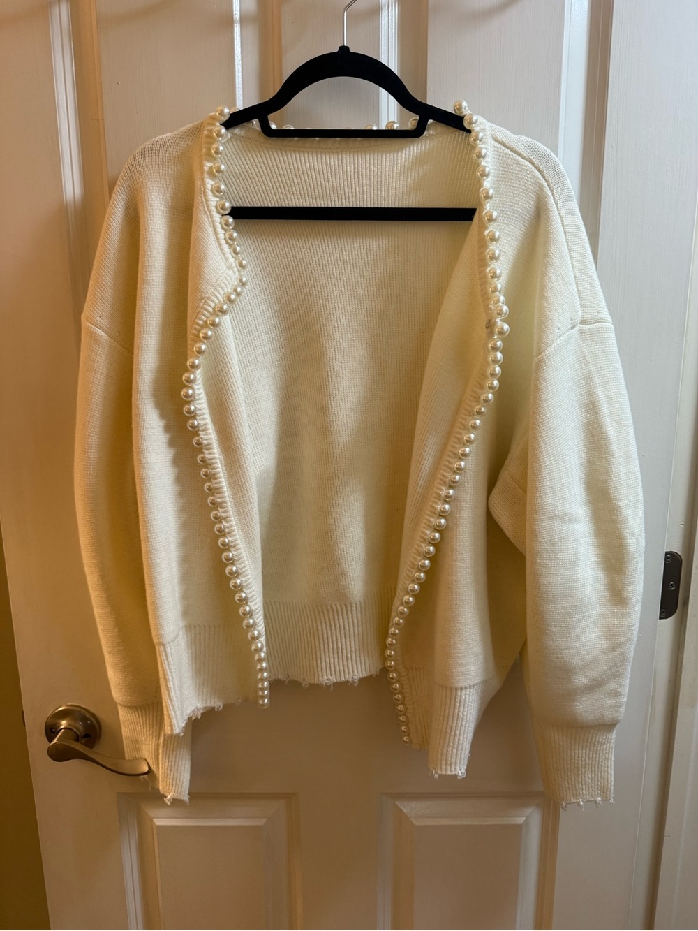 Commense Cream Pearl-Trim Open Cardigan Sweater